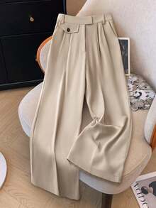 Pretty and Ole Plus Size Versatile Solid High Waisted Straight Leg Slimming Dress Pants Graduation,Back To School,Teacher Outfits For Women Winter Fall Autumn - Khaki - View 3