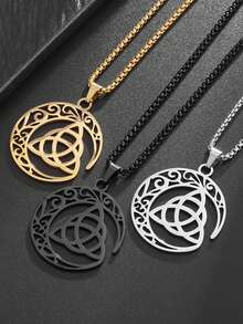 1件新款不锈钢爱尔兰凯尔特结新月项链，男女通用，三位一体幸运护身符首饰礼品 - 時尚 - 查看 2