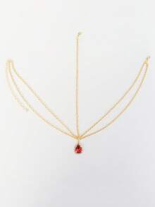 1pc Fashionable & Elegant Women's Red Crystal Forehead Chain, Sexy For Nightclub, Party, Ball, Headpiece, Head Jewelry - Gold - View 5