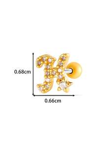 Toppiercing 1件铜锆石26个英文字母耳钉，不锈钢杆耳骨穿孔耳环