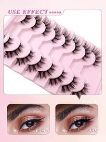 ENCHUW 8 Pairs Half Lashes Natural Look Manga Lashes False Eyelashes Wispy Curling Faux Mink Lashes Fake Eyelashes Suitable For Parties - Black - View 4