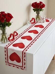 Polyester Rectangular Tablecloth With Large Red Hearts And Love Patterns, Durable And Decorative, Suitable For Romantic Dinners And Anniversary Celebrations - Multicolor - View 5