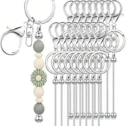 1pc Blank Metal Beaded Keychain Pendant DIY Accessories Set, Suitable For Beaded Pendant Keychain Making, Jewelry Making Crafts