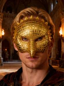1pc Halloween Half-Face Mask, Specially Designed For Masquerade Balls, Carnival Parties, Electroplated Gold Animal Masks, Game Props - Multicolor - View 11