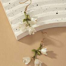 Stylish White Lily-Of--Valley Pendant Earrings - Bohemian Style, Made Of Zinc Alloy With Iron Ear Studs, Suitable Casual Wear. - 彩色 - 查看 4