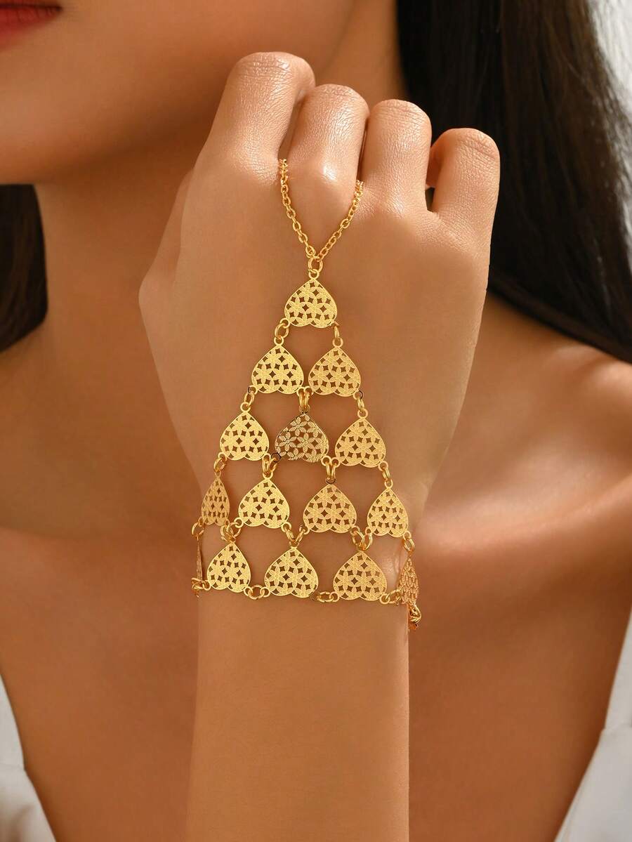 1pc Vintage Versatile Hollow Carved Multi-Layer Finger Coin Decor Hand Chain For Women - Multi-layered Love - View 1