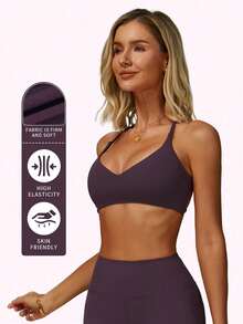 MFVIM 女士紫色运动文胸，交叉露背设计，性感无钢圈运动文胸，透气柔软弹力面料，适合通勤、户外、跑步、骑行、瑜伽、普拉提、健身房锻炼。 - 薰衣草薄霧色 - 查看 5