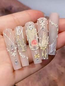 1个优雅天鹅玫瑰美甲模具，DIY美甲装饰模具，3D美甲硅胶模具模板，情人节送给女朋友的礼物 - 彩色 - 查看 9