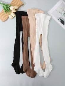 4 Pairs Girls Thick Stripe & Solid Color Leggings, All-Match Colors For Daily Matching, Suitable For Girls In Spring, Autumn And All Seasons - Multicolor - View 4