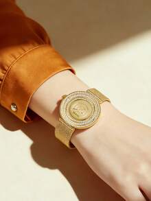 Guess 1件装女士石英表，优雅梦幻，不锈钢表带，水钻表圈，生日、情人节、周年纪念日、派对佩戴的最佳礼物 - GW0550L2 - 金色 - 查看 3