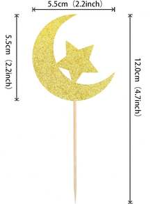 12/24 pièces Décorations de gâteau en forme d'étoiles et de lune, convenant pour les mariages, les anniversaires et autres célébrations. Décorations de crème, décor de fête islamique, fournitures de célébration des fêtes, outils de décoration de gâteau en métal brillant - étoiles lune - Voir 4