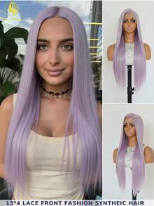 Purple Glueless Lace Front Wig | Long Straight Pre-Plucked Natural Hairline - Lavender Purple - View 1