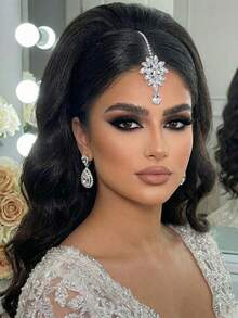 1 pièce Chaîne de front de mariée minimaliste avec pendentif en strass, accessoire de mode pour mariage, fête, célébration - Argent - Voir 5