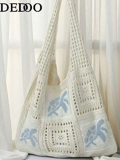 Dedoo Bolso cruzado bohemio de moda y talla grande vendido, elaborado con técnica de tejido hueco, con el patrón de ganchillo a cuadros de la abuela, con sensación vintage hecha a mano y vibra de verano. Este bolso tiene una gran capacidad, adecuado para el transporte diario, las vacaciones en la playa o los festivales de música. Combínalo con camisetas, vaqueros y camisas de lino para agregar vitalidad y capas.