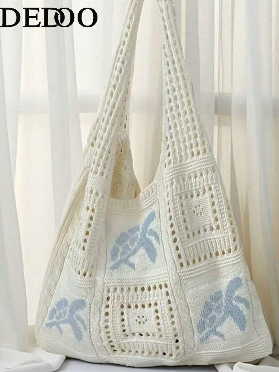 Dedoo 这款时尚畅销的波西米亚风彩色斜挎包，采用镂空编织工艺，饰以奶奶格子钩针图案，散发着复古手工质感和夏日气息。这款包包容量大，适合日常通勤、海滩度假或音乐节等各种场合。搭配吊带背心、牛仔裤和亚麻衬衫，更能增添活力和层次感。