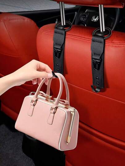 Car Seat Back Hook – Dual Alloy Hooks For Bags, Water Bottles & Umbrellas, 25kg Load Capacity, Fits Standard Headrest Rods, Foldable & Hidden Design For Sedan & SUV