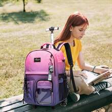 Kids Rolling Backpack With Wheels Unisex Suitcase Carry On Luggage For Elementary Middle High School Students - Gradient Pink Purple - 查看 6