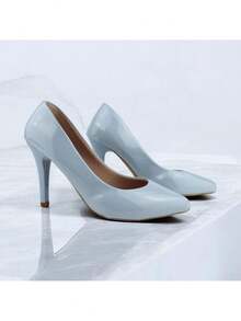 Women's Elegant Patent Leather Stiletto Heel Shoe (9.5 Cm) Comfortable, Available In Black, Pink, Red, Nude, Rose, And Blue. - 淺藍色 - 查看 3