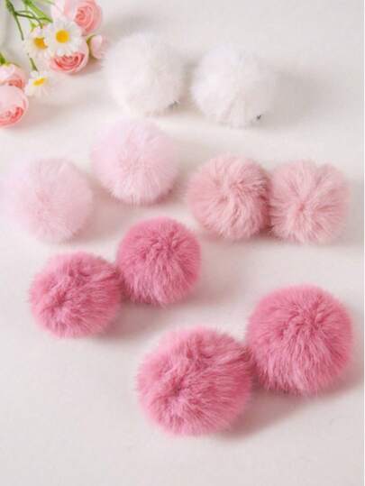 Set de 10 pinzas para el cabello con pompones esponjosos de color rosa/blanco, pinzas minimalistas, accesorios para el cabello y flequillo, aptos para uso diario