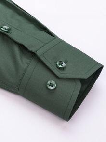 Men's Business Dress Shirts, 38% Bamboo Fiber, 62% Polyamide, Long-Sleeved, No-Iron, With A Slim Fit. Bamboo Fiber: Offers Good Moisture Absorption And Breathability, Is Comfortable To Wear And Naturally Antibacterial. It Is Wear-Resistant And Firm, Making The Shirt Less Prone To Deformation. - 軍綠色 - 查看 3