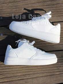 Women's Casual Sneakers, Ideal For The Gym, Flat Sole, Lightweight, Vintage Retro, Comfortable, Versatile Casual Fashion Style. - 白色 - 查看 4