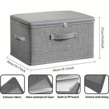 1pc Zippered Storage Box, 42L Foldable Linen Fabric Organizer Bin, Breathable Material, Suitable For Wardrobe, Closet, Toys, Blankets, Washable (Extra Large 45 * 35 * 26cm) - Dark Grey - View 4