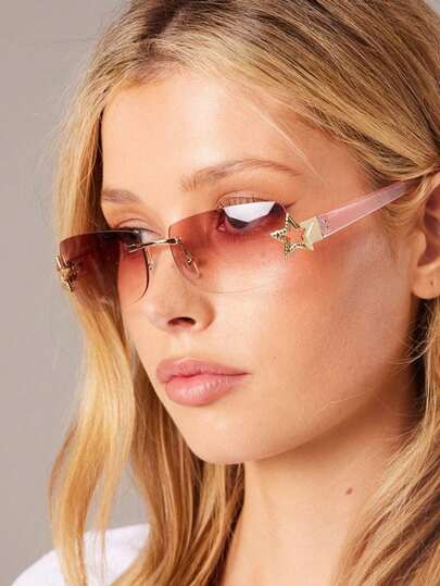 Y2K Fashion Retro Frameless Rectangular Fashion Glasses , Pink Sports Glasses, Stylish Women's Glasses Suitable For Summer Beach Vacations And Outdoor Travel