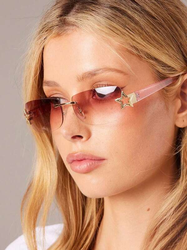 Y2K Fashion Retro Frameless Rectangular Fashion Glasses , Pink Sports Glasses, Stylish Women's Glasses Suitable For Summer Beach Vacations And Outdoor Travel