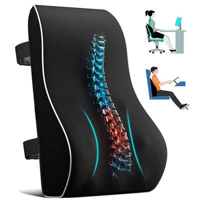 Soporte Lumbar para Coche Negro de 45.5 cm (17.91") de Altura Total con Diseño de Malla Ventilada y Cintas Ajustables - Ideal para Larga Conducción, Regalos de Viaje y Cuidado de la Espalda
