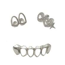 1 Set Fashionable Dual-Tone Smooth Zirconia Star Hollow 6-Tooth Grillz, Unisex Daily, Nightclub, Party Cool Accessory Teeth Grillz