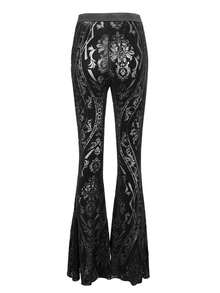 Quần ống loe bằng nhung màu tối theo phong cách Gothic, quần cạp cao in họa tiết bạc cổ điển, kiểu dáng ôm sát tôn dáng, dành cho những người yêu thích văn hóa đặc biệt. - màu đen - Xem 5