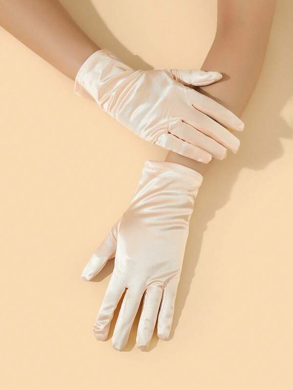 1ペア エレガントな無地薄手フィンガーレスグローブ