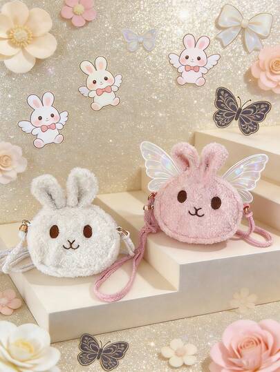1pc Cute Bunny Children's Small Bag, Fashionable Princess Coin Purse, Baby Girl Accessory Bag, Cute Plush Bunny Messenger Bag, Suitable For Girls' Daily Outings, Cute And Cute Bunny Shape, Plush Material, Can Hold A Wallet, Cute And Fashionable Messenger Bag