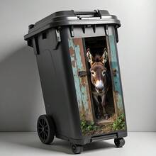 1张驴子偷看垃圾桶贴纸 - 逼真微笑的驴脸PVC防水亮面，农场动物门/垃圾桶贴纸，适用于室内/室外（冰箱、围栏） - 易撕易贴（1张） - 驴子，2D平面 - 彩色 - 查看 1