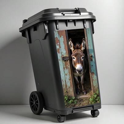 1张驴子偷看垃圾桶贴纸 - 逼真微笑的驴脸PVC防水亮面，农场动物门/垃圾桶贴纸，适用于室内/室外（冰箱、围栏） - 易撕易贴（1张） - 驴子，2D平面