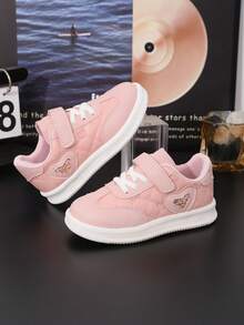 1 par de zapatos deportivos casuales para niñas, color rosa, zapatillas de moda versátiles de caña baja, suela de goma antideslizante y suave, diseño de cierre con , fácil de poner, adecuados para la escuela y salidas diarias - Rosa - Ver 2