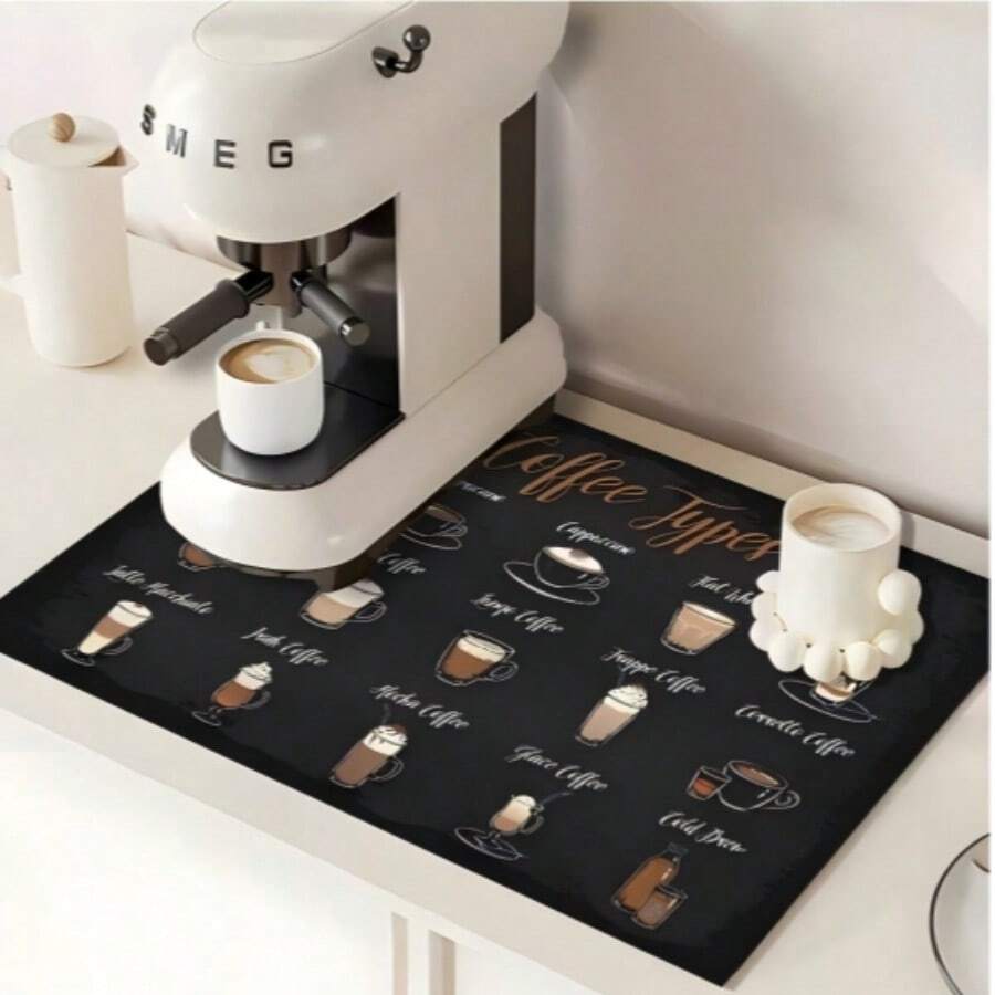 1 Peça Tapete Absorvente de Gel de Sílica com Estampa Retrô de Café, Almofada Lavável Super Absorvente e Resistente ao Calor para Bancada de Cozinha, Proteção e Decoração de Mesa de Jantar, Acessórios de Jantar