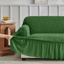 Modern Style Polyester Fiber Solid Color Bubble Gauze Simple Style Elastic All-Inclusive Lace Design Sofa Cover, All Seasons Scratch Resistant Elastic Living Room Sofa Cover Pet Anti-Dirty Universal Sofa Protector Home Decoration - 綠色 - 查看 2