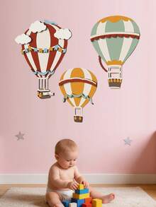 3件套手绘木制热气球墙饰，儿童房装饰，创意热气球墙饰，适用于卧室、客厅 - 彩色 - 查看 7