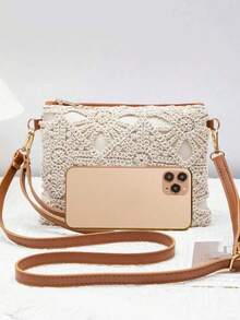 2025新款镂空花朵手拿包，女士休闲PU小方包，轻盈奢华日常穿搭