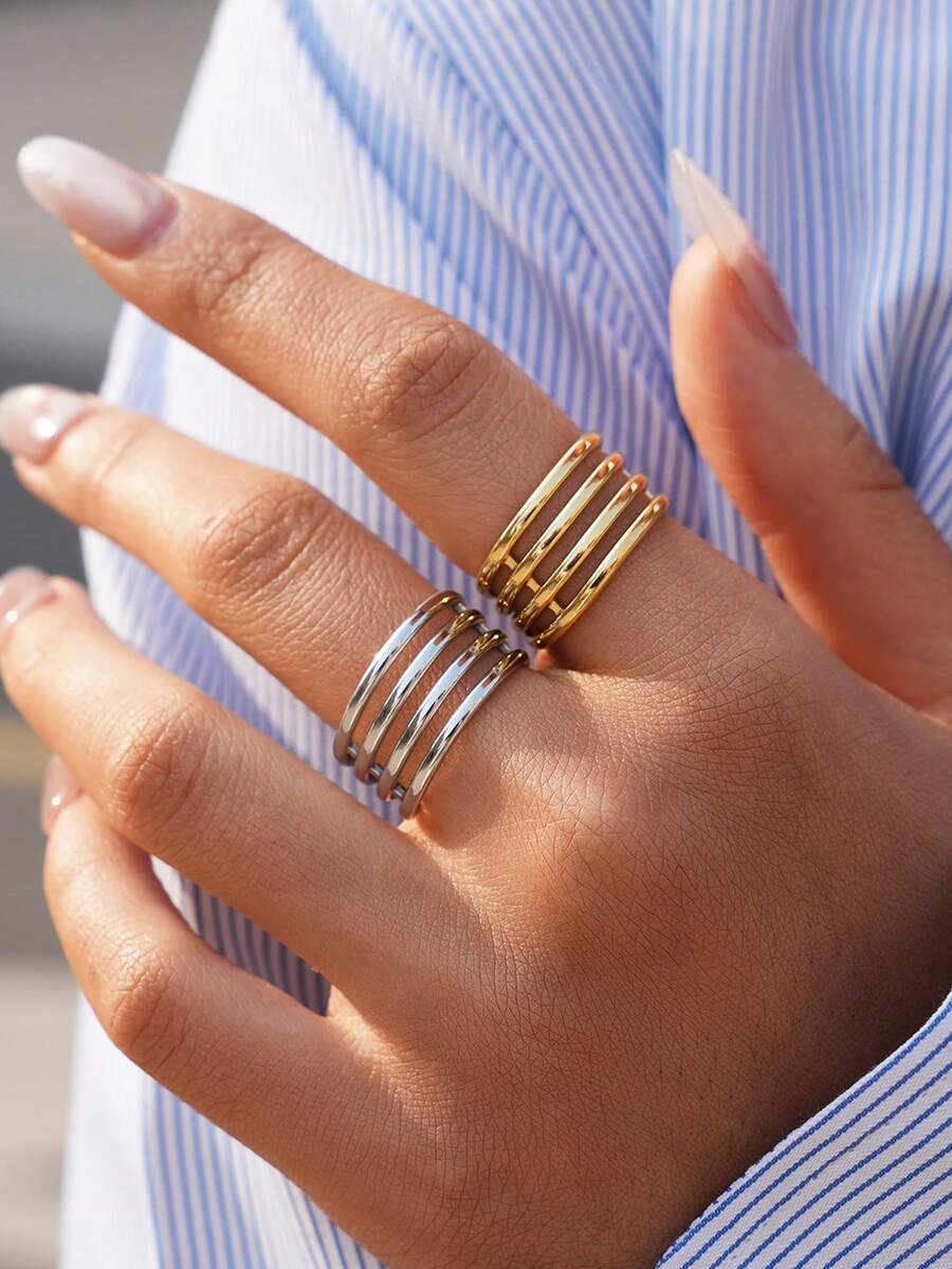 Frminee 2件/1件 十字纹金色不锈钢戒指，精致简约凯尔特结戒指，可调节指节戒指 女士拇指戒指 珠宝礼物 友谊之礼 - 彩色 - 查看 1