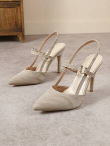 女士尖头镂空优雅派对高跟鞋，时尚百搭无后跟浅口鞋，黑色、白色、蓝色可选，适合春季和秋季穿着。 - 杏色 - 查看 5