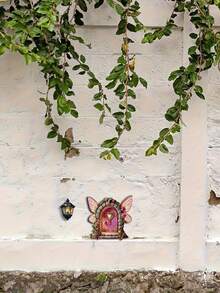 一套2D平面木质仙女门饰 - 心形和蝴蝶图案，梦幻花园和桌面摆件，室内/室外迷你景观艺术，仙女主题装饰，天然木工艺品 - 彩色 - 查看 6