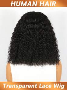 4*4蕾丝闭合假发，蓬松卷曲波波头蕾丝前额假发，预先拔毛，带婴儿发，透明蕾丝假发，适合女性日常佩戴，200%密度 - Natural Black - 查看 6