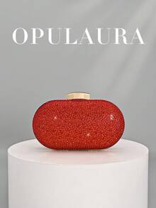 Bolso de mano tipo clutch de lujo con cristales brillantes para mujer de OpulAura, bolso de noche con diamantes brillantes para ocasiones formales, bolso de fiesta/boda/gala de moda con cadena - Rojo - Ver 1