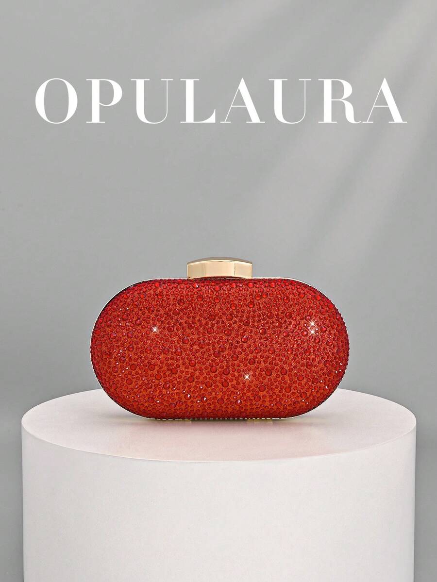 Bolso de mano tipo clutch de lujo con cristales brillantes para mujer de OpulAura, bolso de noche con diamantes brillantes para ocasiones formales, bolso de fiesta/boda/gala de moda con cadena - Rojo - Ver 1