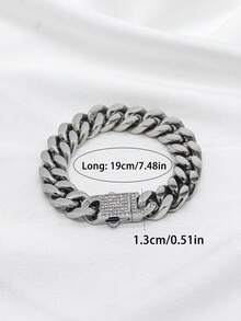 1件装时尚嘻哈个性化18K镀金不锈钢加厚迈阿密链手链，男士派对礼物之选 - 13mm鑲水鑽款 - 查看 10