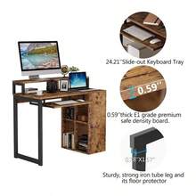 Escritorio para Computadora con Toma de Corriente Mesa de Oficina en Casa para Gaming y Estudio Escritorio de Esquina con Bandeja para Teclado Soporte para Monitor y Estantes - Marrn - Ver 6