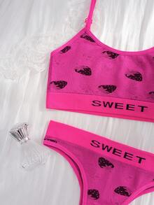 1 Set Seamless Comfortable Breathable Strawberry Pattern Bralette & Panty Set, Sexy Backless Nightclub Style, Party Outfit - Pink - View 6