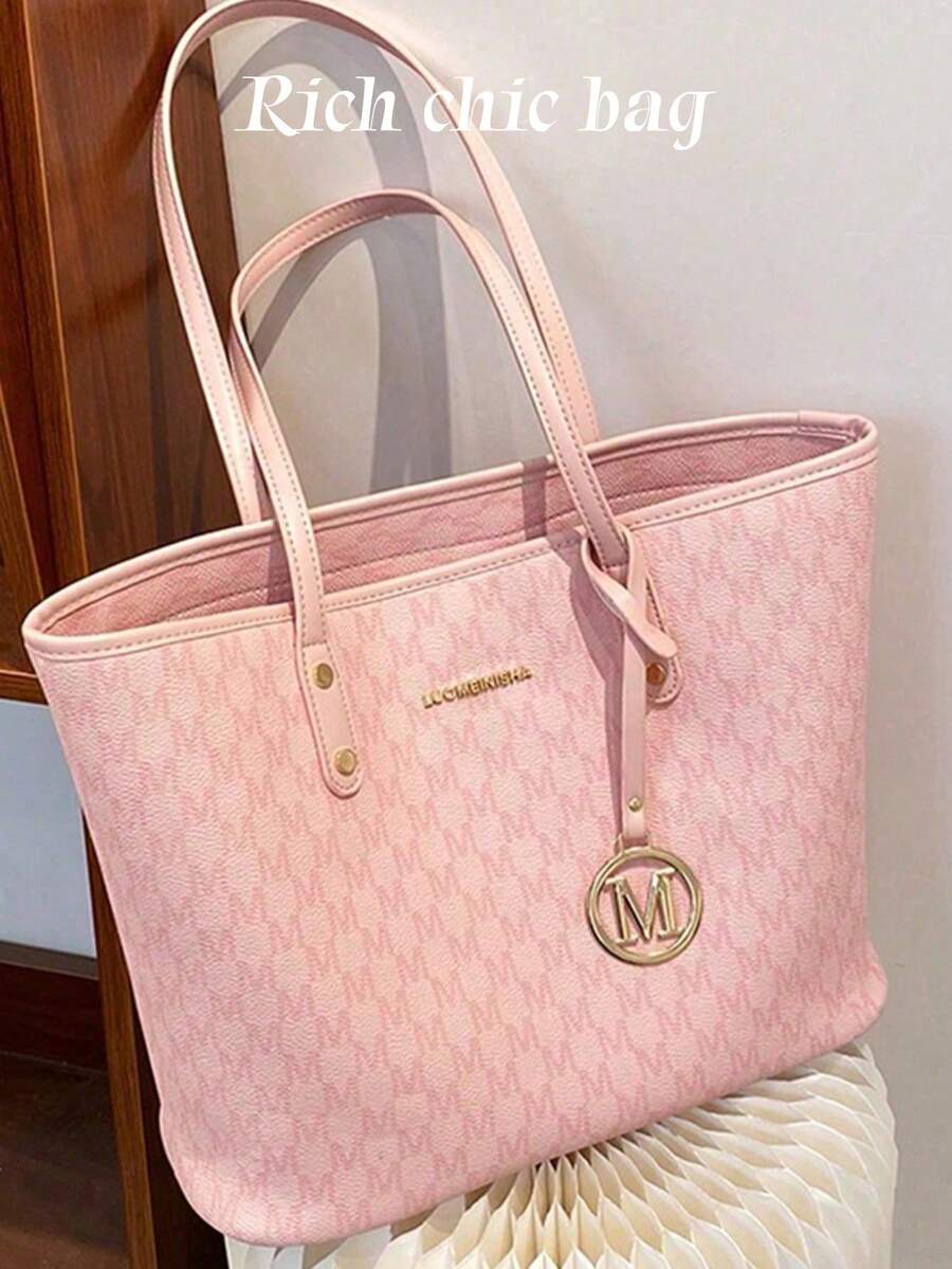 New Fashionable Women's Large Capacity Tote Shoulder Bag, Made Of PU Material, Designed As A Double Handle Handbag, Suitable For Work, Commuting, And Giving Gifts. First Choice For Travel And Business Trips.